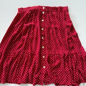 Talbots Women's 2XP Red White Polka Dots Tiered Button Front Midi Skirt Classic